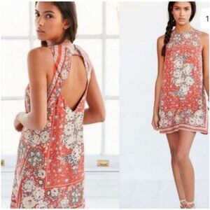 Urban Outfitters Ecote Red Orange Floral Print Shift Mini Dress Size Medium